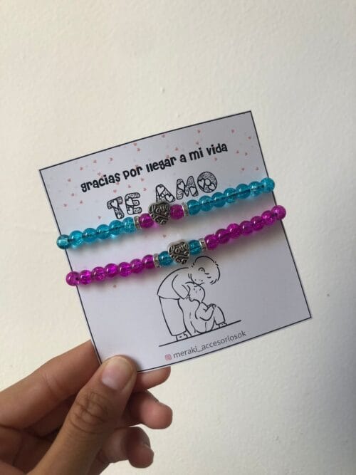 PULSERAS GRACIAS TE AMO CELESTE Y ROSA