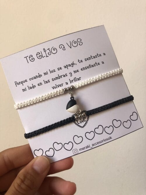 PULSERA TE ELIJO CORAZÓN IMÁN BLANCO Y NEGRO